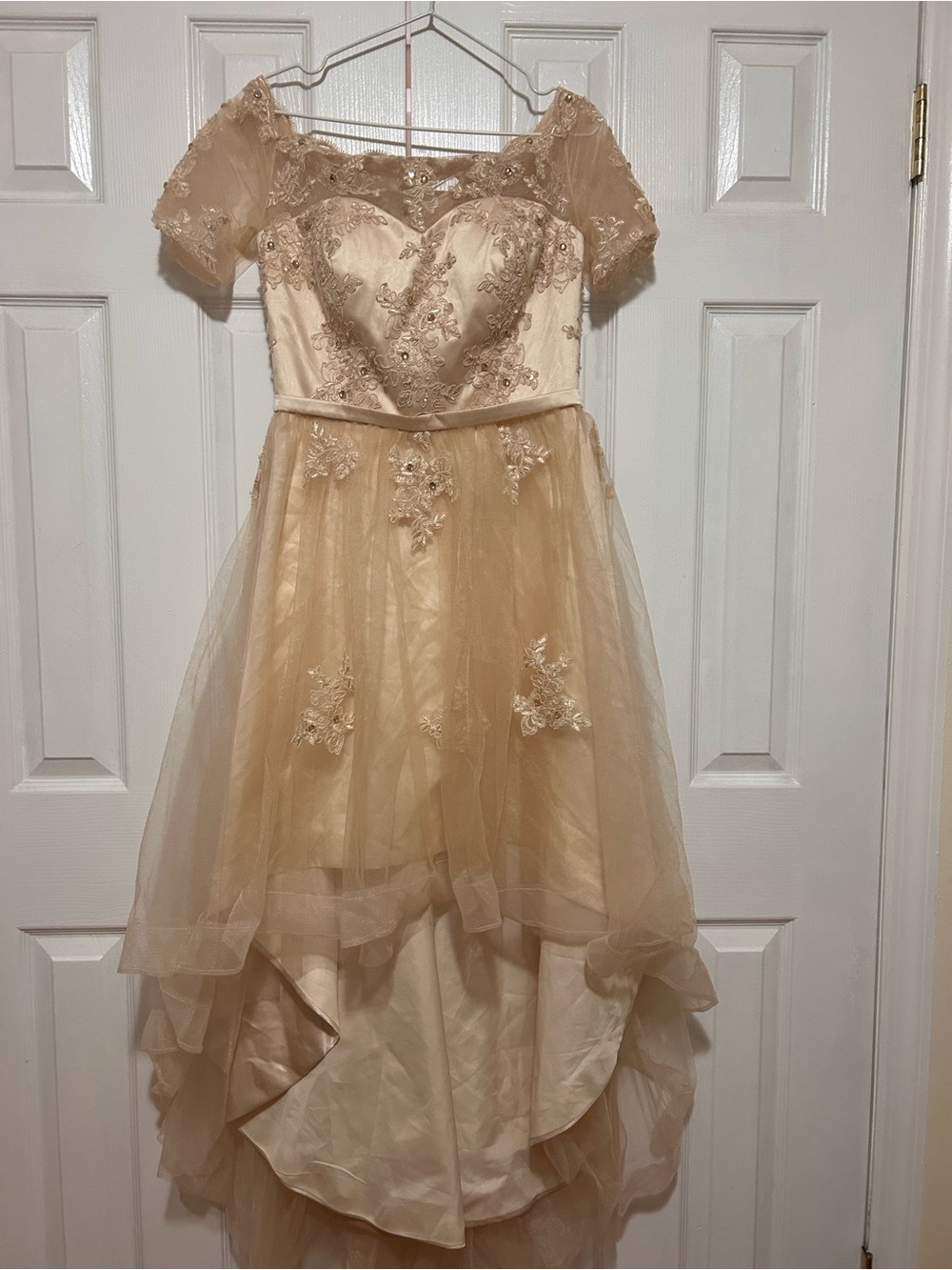 Amazon Girls' Champagne Lace High-Low Formal Dress